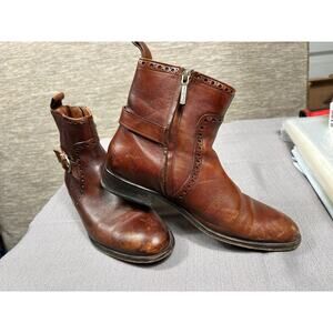 Franco Cuadra Leather Boots Men US 7 MEX 26 Brown Ankle Zip Buckle Western Ranch